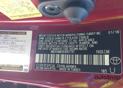 2018 Toyota C-Hr Xle из США, поврежденный, VIN NMTKHMBX0JR057797